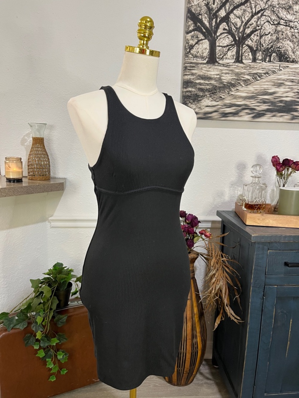 Gaze Black Ribbed Tank Mini Dress Medium